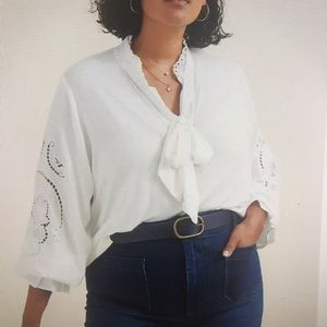 Anthropologie Lace Bow Tie Blouse - XS Petite